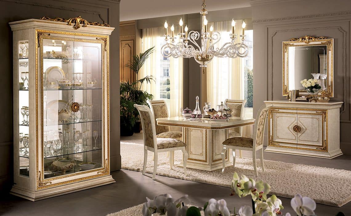 Leonardo display cabinet, Display cabinets with gold leaf finial, glass doors
