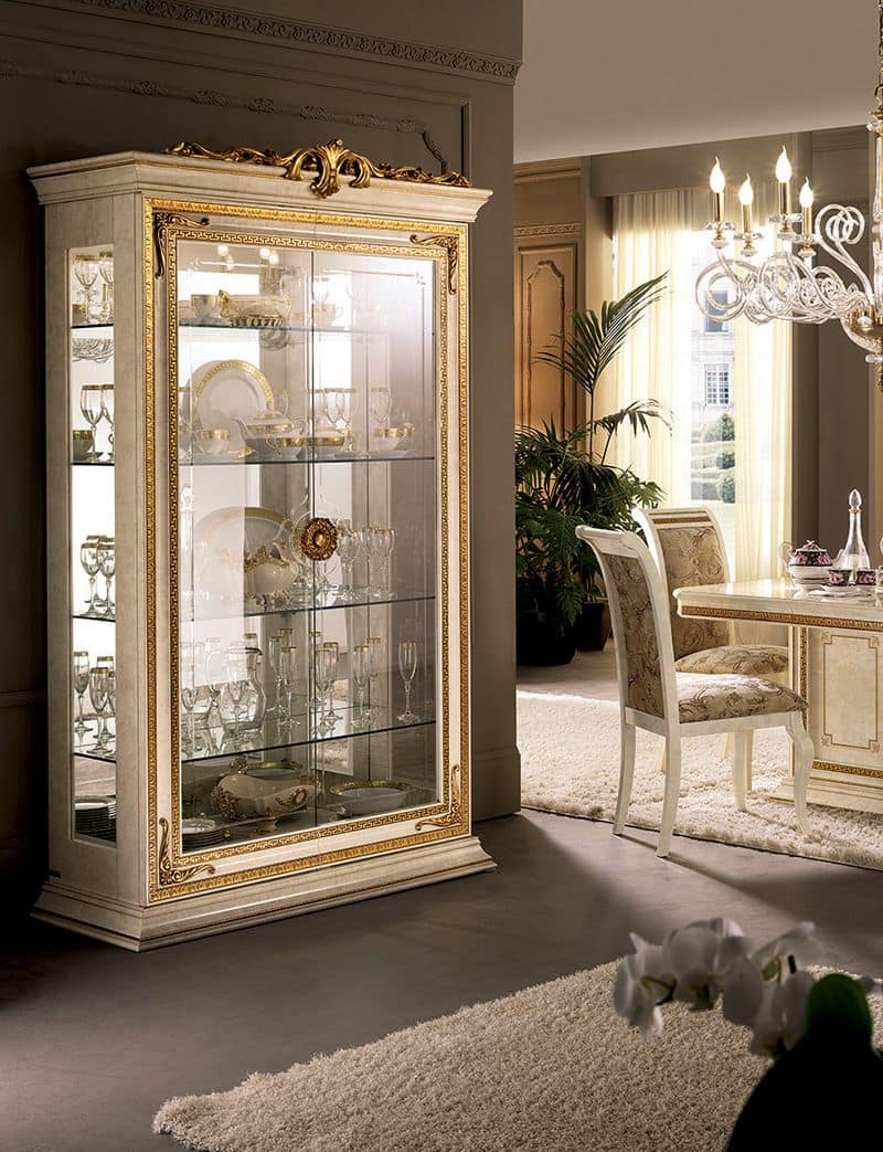 Display Cabinets With Gold Leaf Finial