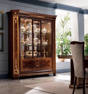 Modigliani 3 doors display cabinet, Showcase with imposing side columns