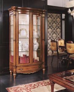 P5513C, Display cabinet 2 doors,veneered in  walnut and walnut feather, for environments in classic luxury style