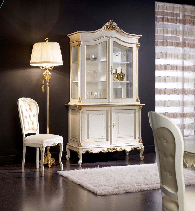 Regency cupboard 2 doors lacquered, Glass cabinet for classic dining room