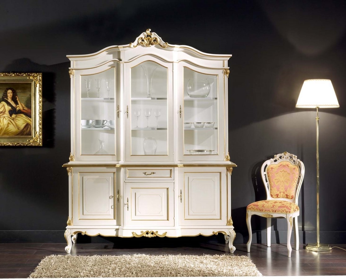 Regency cupboard 3 doors lacquered, Lacquered glass cabinet, classic style