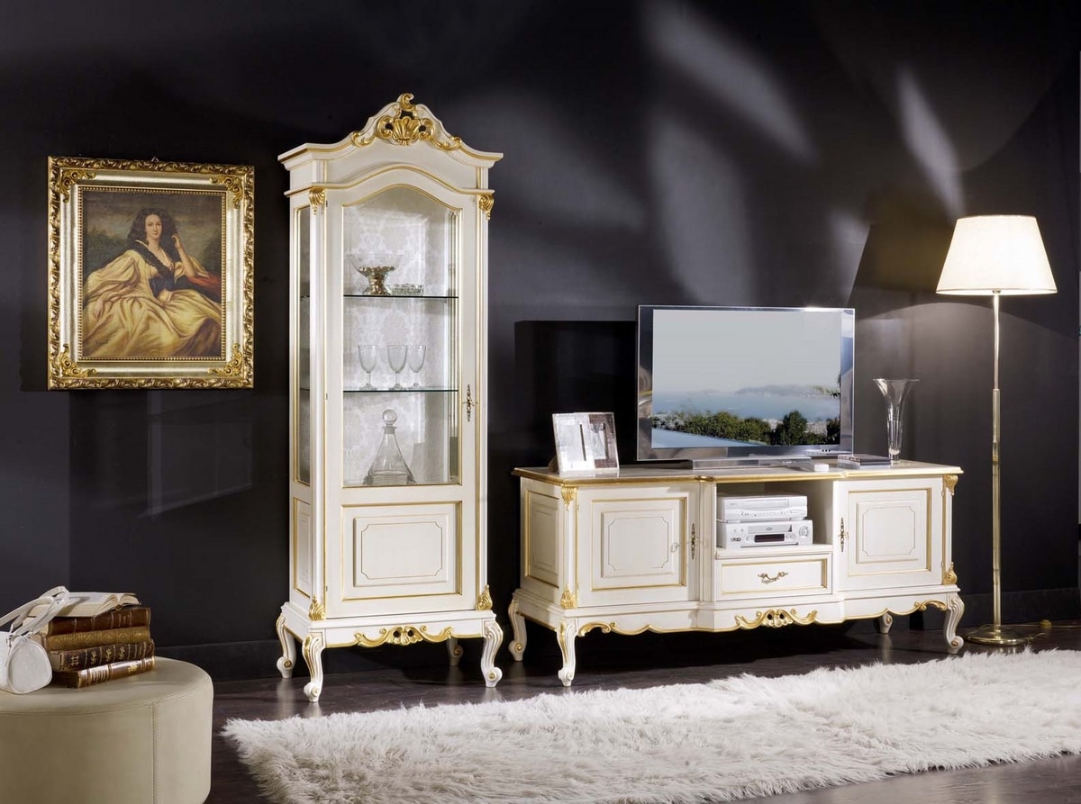 Regency display cabinet 1 door lacquered, Lacquered showcase, classic style