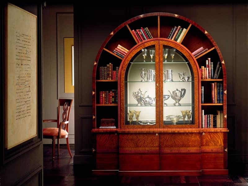 VL671 Arco due cabinet, Arched library in inlaid rosewood, internal lighting