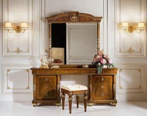 1160, 9- drawer dressing table with mirror combined, veneer whit walnut and ash burl, for environments in classic style