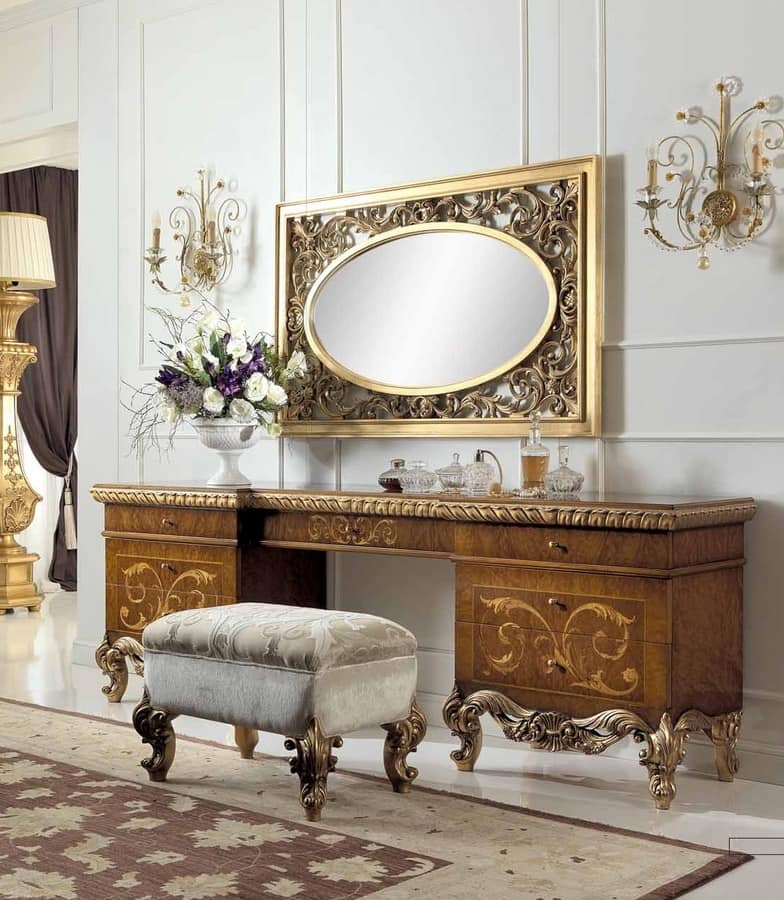 chinese dress ladies Modern Makeup Vanity Set with LED Lighted Mirror, 5 Drawers, Sintered Stone Easy to Clean, Stool for Bedroom
