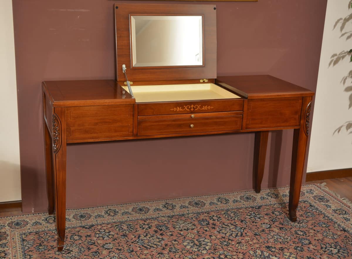 Beauty table, Dressing table in solid wood, with storage compartment
