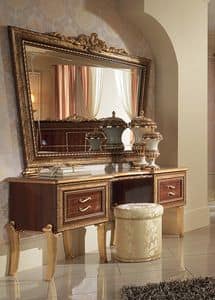 Giotto dressing table, Dressing table in walnut, with sinuous golden legs