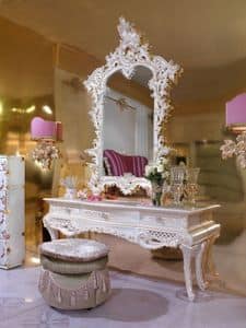 Le Rose Dressing Table and Mirror, Dressing table with mirror in carved wood, for bedrooms