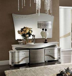 Mir dressing table, Bridge dressing table with side drawers, knurled finishes