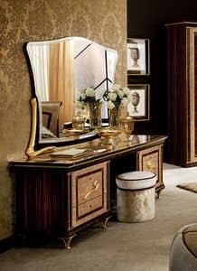 Rossini dressing table, Toilet with golden base, Sw inserts, side drawers