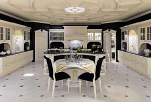 Luxury kitchen, Kitchen in lacquered wood, for classical dining room