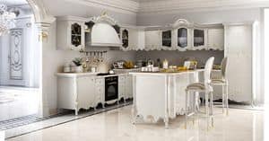Vittoria Kitchen, Classic kitchen in carved wood, with marble top
