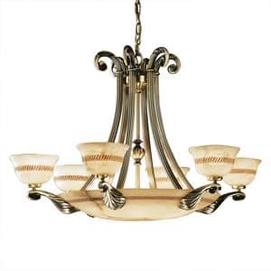 Art. 2500/6+6, Satin chandelier with alabaster, in classic style