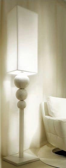 Tilly, Floor lamp covered in leather, lampshade in fabric