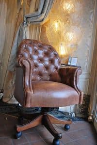 Armchair Campidoglio, Swivel chair for office, covered in leather