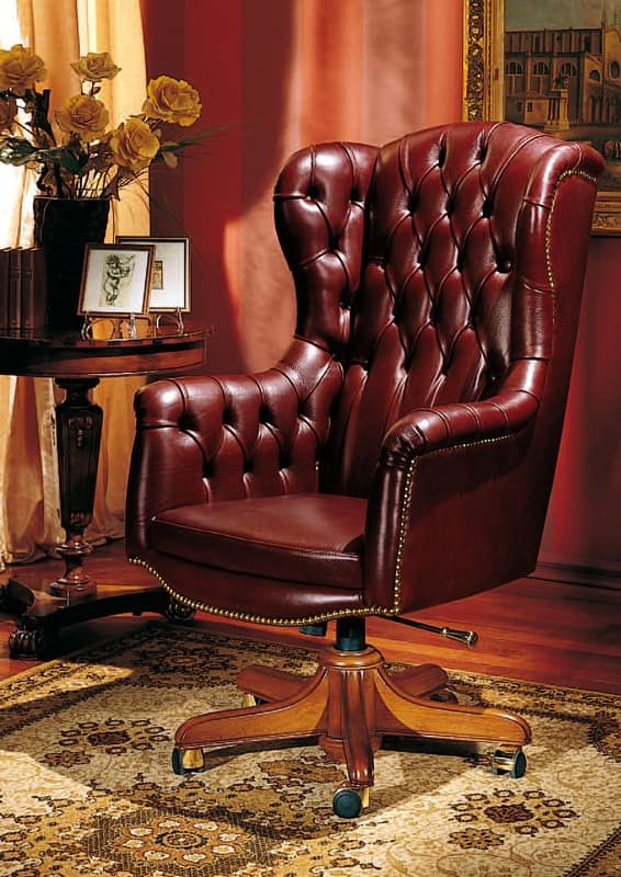 IMPERO / HOME OFFICE Armchair President, Office classic chair, in leather, with wheels