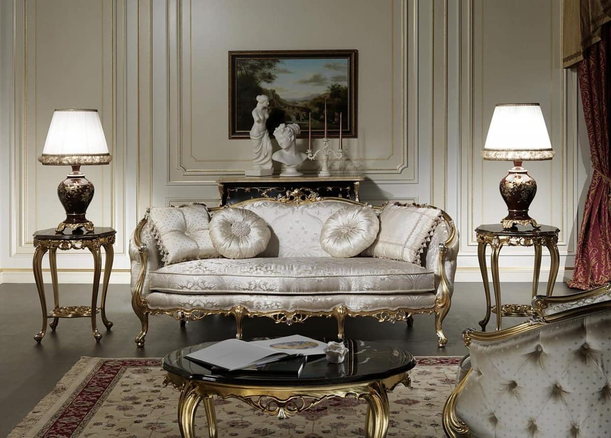 Art. VE/203 Sofa Venezia, Luxury sofa, Louis XV style, with precious carvings