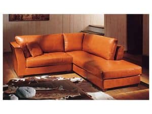 Austin, Corner sofa covered in leather honey-colored