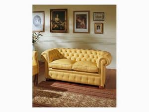 Chester, Buttoned sofa, for luxury classic sitting room, in leather