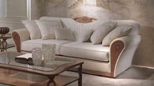 DI36 Charme sofa, Overstuffed sofa in wood for luxury living rooms
