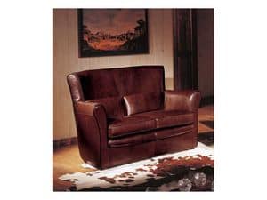 Dolly, Two-seater sofa upholstered in leather, classic style