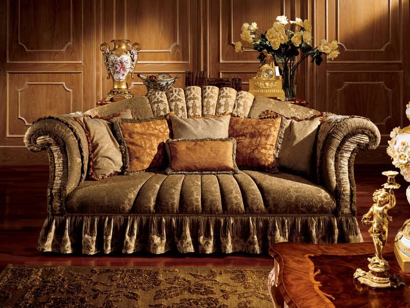 Emanuela sofa, Three-seater sofa with curled armrests