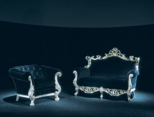 Finlandia leather 2-seater, Two-seater sofa, white finish, new Baroque style