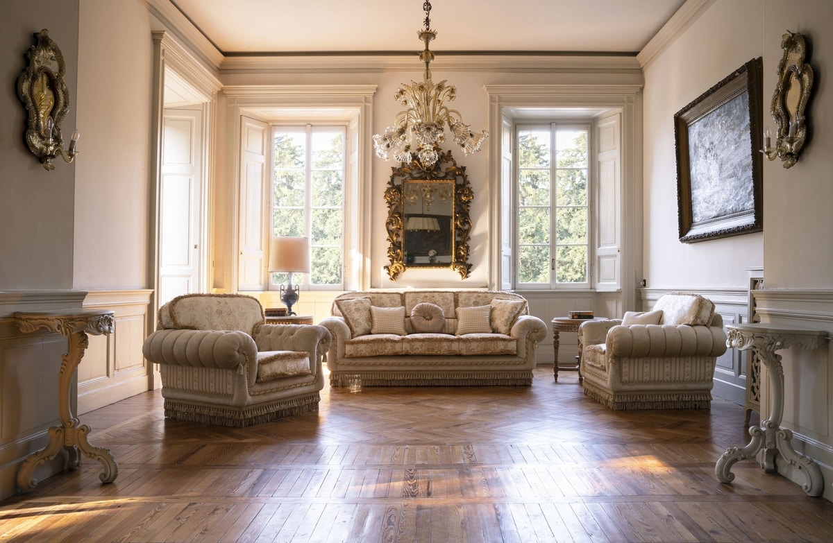 Gianna, Corner sofa upholstered in classic luxury style