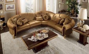 Giotto corner sofa, Corner modular sofa, with gilded feet, luxury