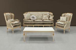 Guttuso sofa, Luxury sofa white painted with gold ornamentation