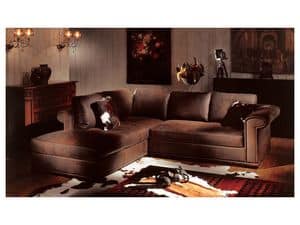 Luxor corner, Corner sofa covered in leather, feather filling