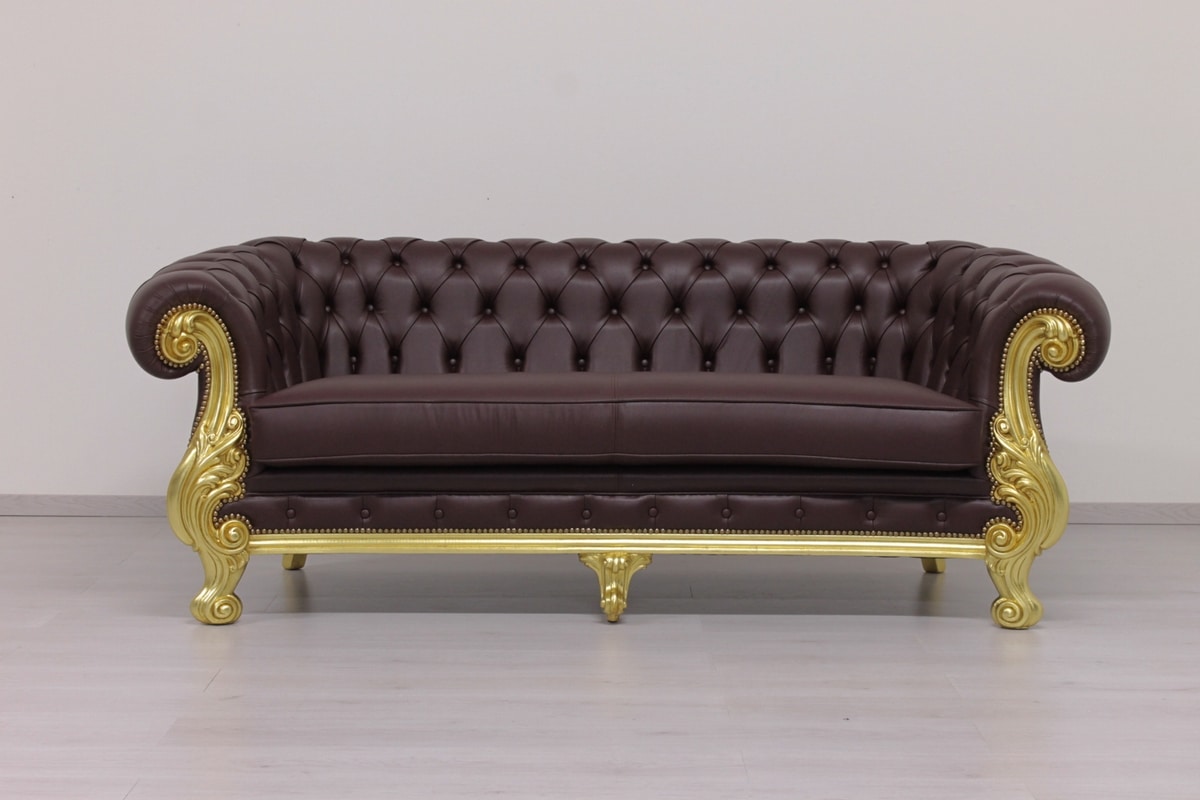 Manchester 3-seater, Sofa with high quality craftsmanship, hand carved