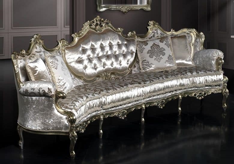 Marsiglia curved sofa, Curved sofa in Baroque-style, in carved beech