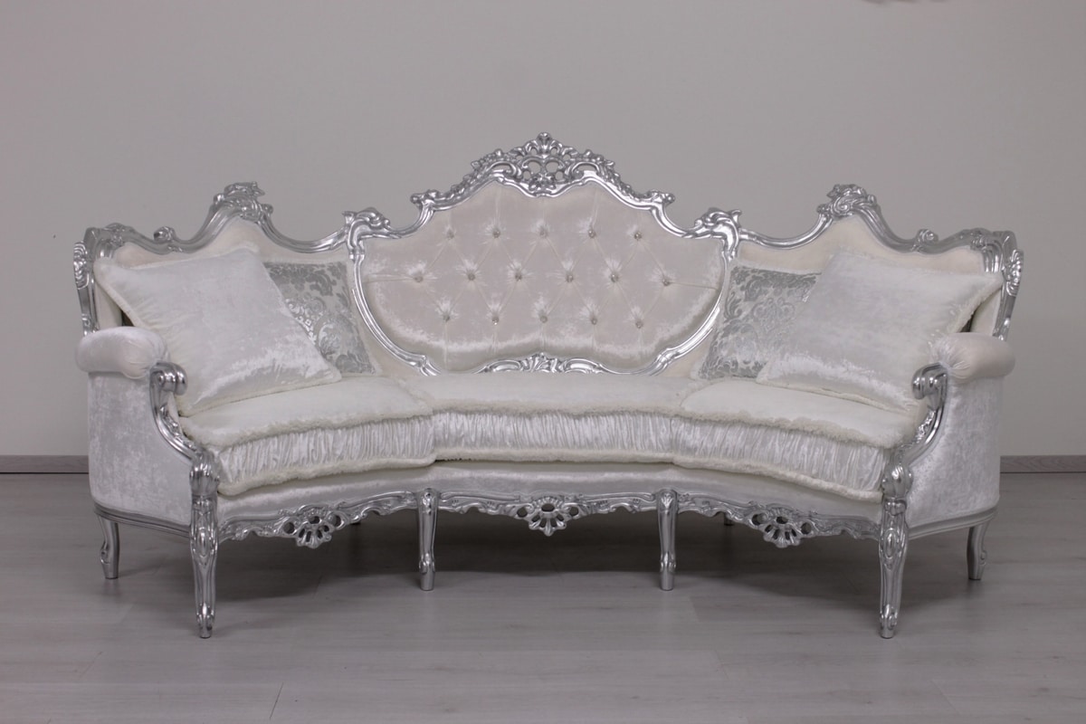 Marsiglia curved sofa, Curved sofa in Baroque-style, in carved beech