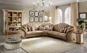 Melodia corner sofa, Corner sofa, classic style, texture of fine wood, fabric covering