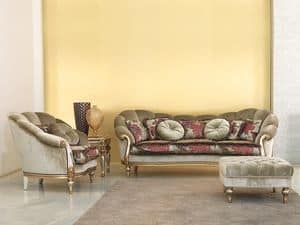 Olympia, Sofa in beech, hand-carved, silver mecca finish