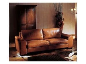 Pasadena, Two-seater leather sofa, upholstered in goose down