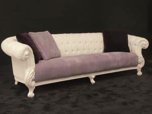 Queen 4-seater sofa fabric, Large sofa, new baroque style, white lacquered