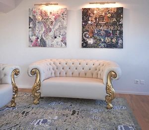 Queen leather white, New baroque leather sofa