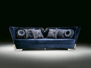 Saraya Sofa, Stylish sofa, upholstered in blue velvet, for luxury rooms