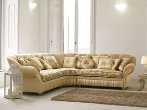 Teseo corner, Corner sofa in luxury classic style, curvy shape