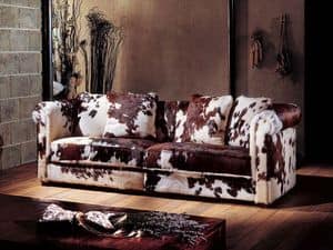 Thassos, Sofa upholstered in cowhide, classic style