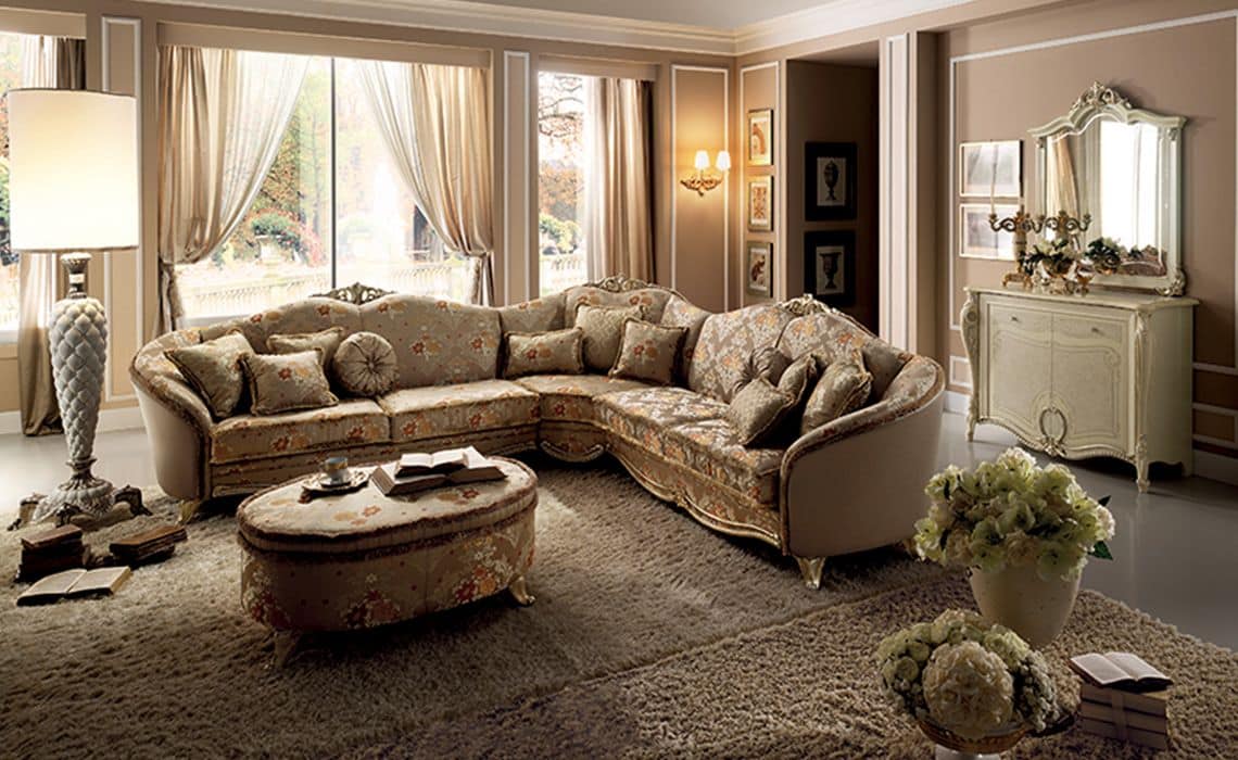 Tiziano corner sofa, Large corner sofa, fabric covering, wooden frame, comfortable