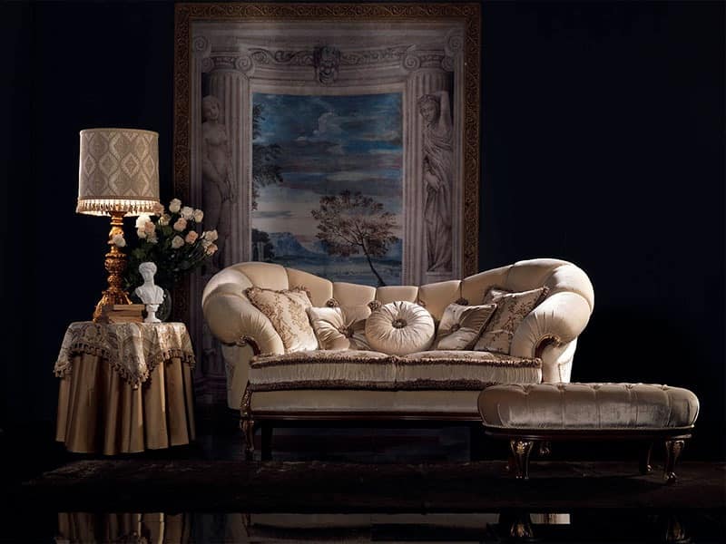 Valeria sofa capitonné, Luxury classic sofa, walnut finish, for living room