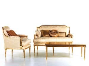 Vanessa sofa, Upholstered sofa, gold embellishments, for reception