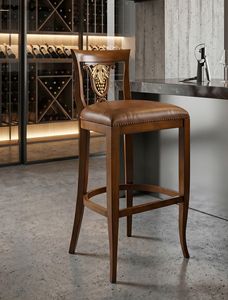 Art. 1490V2/B, Wooden stool, backrest with carving, classic style