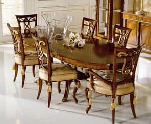 1011, Table with pedestal, veneered walnut and ash burl, for dining room in classic style