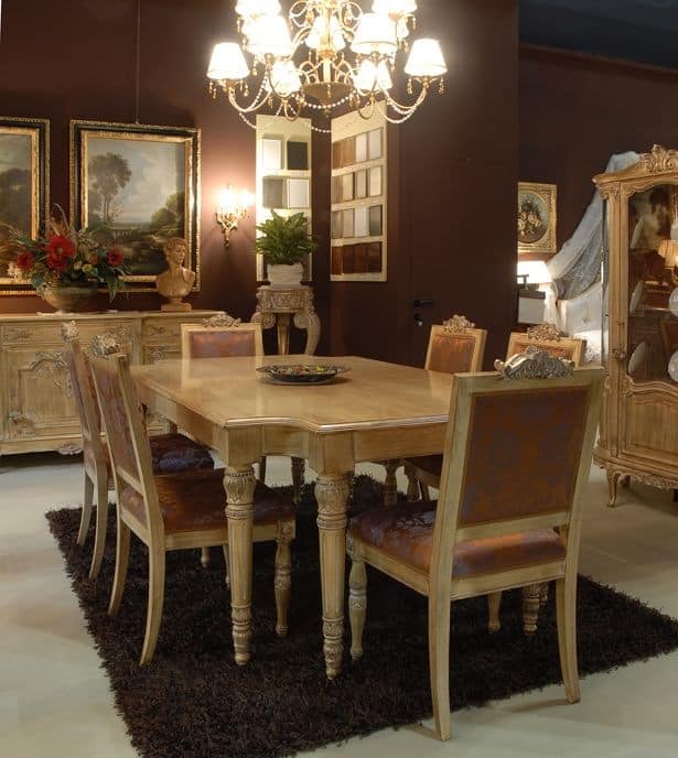 3485 TABLE, Table with upholstered chairs for dining room, luxury classic