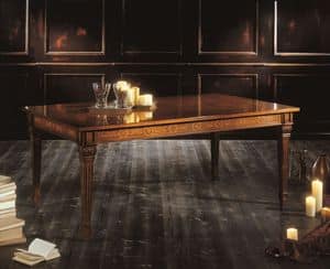 3505, Extendable rectangular table, veneered with walnut and ash, for classics dining rooms